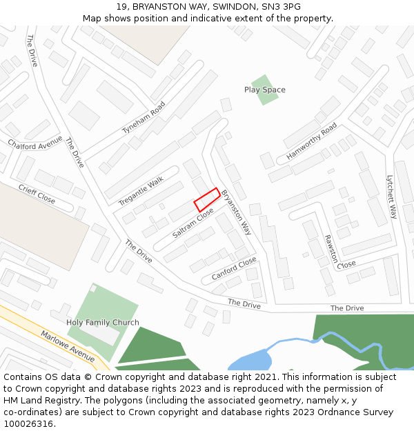 19, BRYANSTON WAY, SWINDON, SN3 3PG: Location map and indicative extent of plot