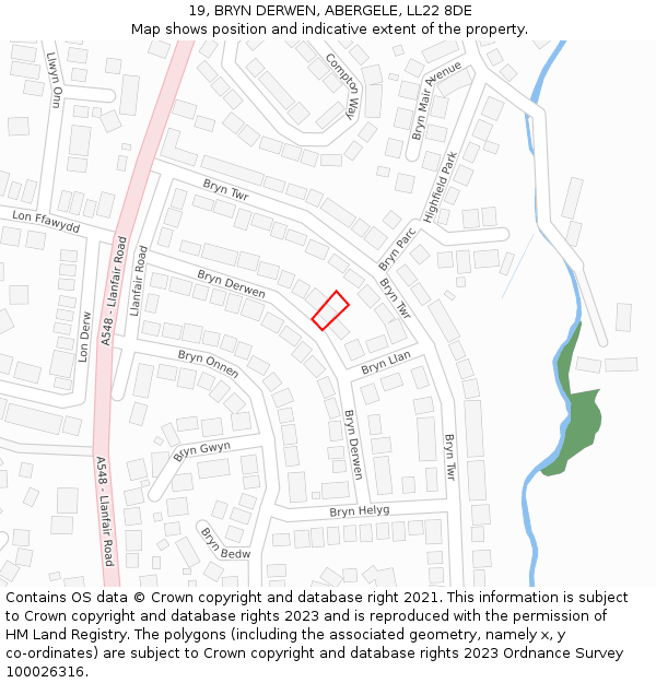 19, BRYN DERWEN, ABERGELE, LL22 8DE: Location map and indicative extent of plot