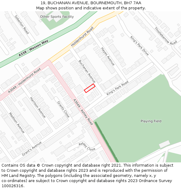 19, BUCHANAN AVENUE, BOURNEMOUTH, BH7 7AA: Location map and indicative extent of plot