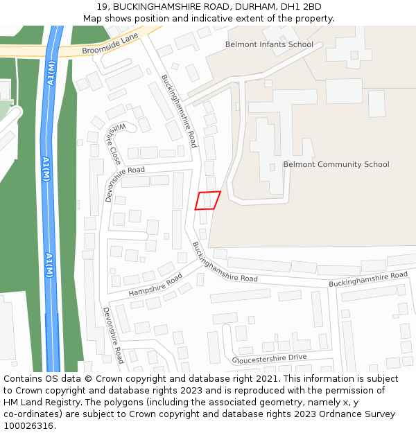 19, BUCKINGHAMSHIRE ROAD, DURHAM, DH1 2BD: Location map and indicative extent of plot