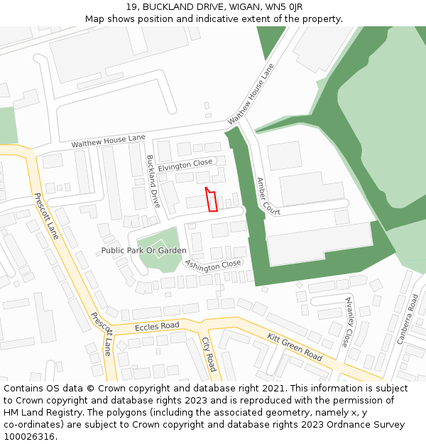 19, BUCKLAND DRIVE, WIGAN, WN5 0JR: Location map and indicative extent of plot