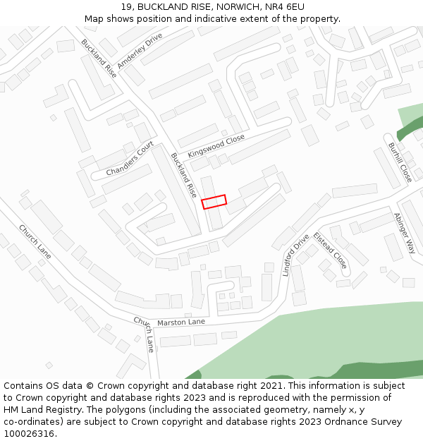 19, BUCKLAND RISE, NORWICH, NR4 6EU: Location map and indicative extent of plot