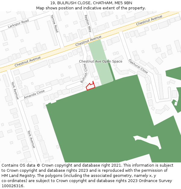 19, BULRUSH CLOSE, CHATHAM, ME5 9BN: Location map and indicative extent of plot