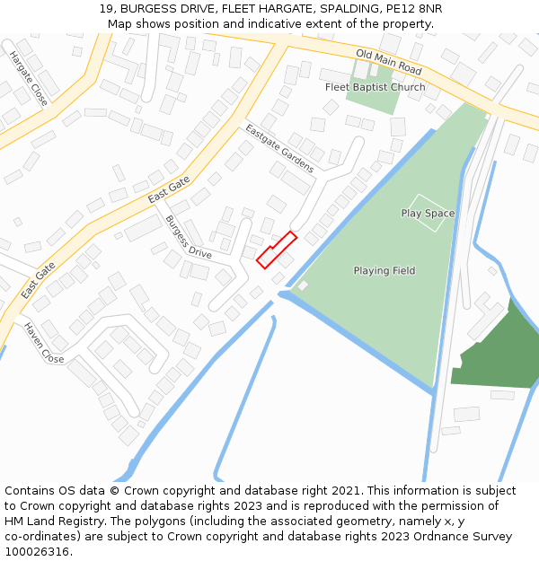 19, BURGESS DRIVE, FLEET HARGATE, SPALDING, PE12 8NR: Location map and indicative extent of plot