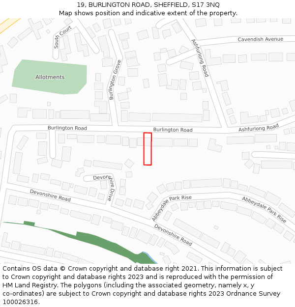 19, BURLINGTON ROAD, SHEFFIELD, S17 3NQ: Location map and indicative extent of plot