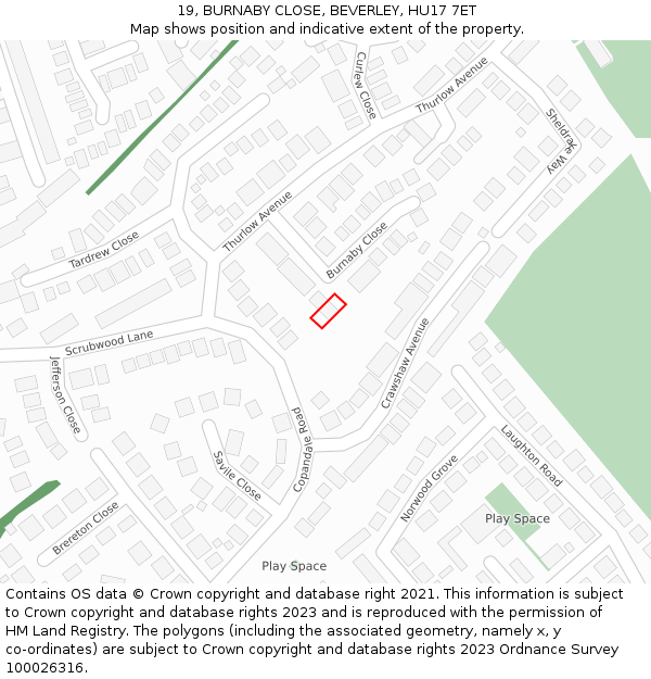 19, BURNABY CLOSE, BEVERLEY, HU17 7ET: Location map and indicative extent of plot