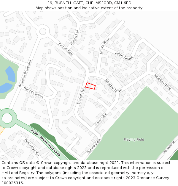 19, BURNELL GATE, CHELMSFORD, CM1 6ED: Location map and indicative extent of plot