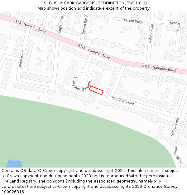 19, BUSHY PARK GARDENS, TEDDINGTON, TW11 0LQ: Location map and indicative extent of plot