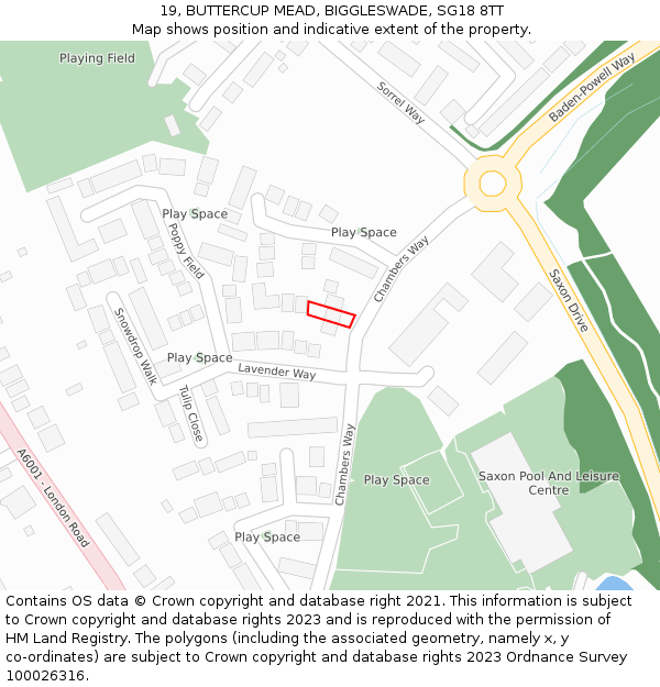 19, BUTTERCUP MEAD, BIGGLESWADE, SG18 8TT: Location map and indicative extent of plot