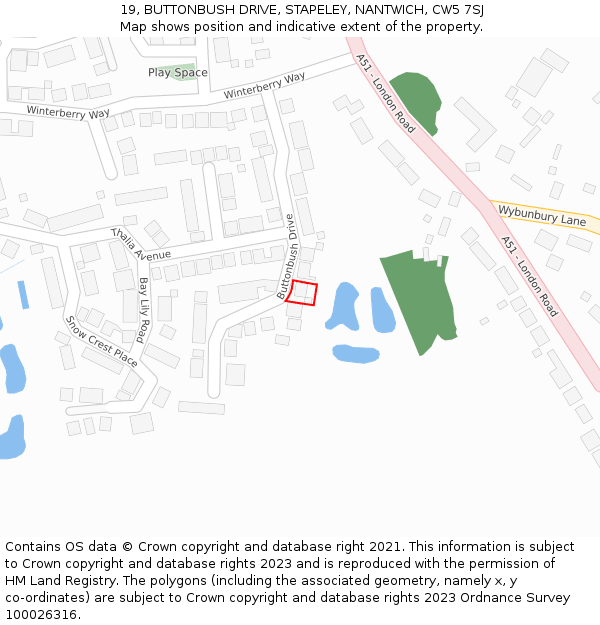 19, BUTTONBUSH DRIVE, STAPELEY, NANTWICH, CW5 7SJ: Location map and indicative extent of plot