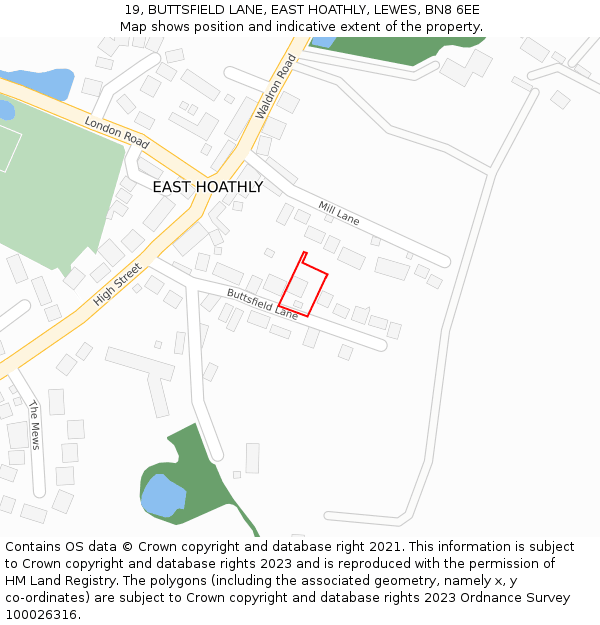 19, BUTTSFIELD LANE, EAST HOATHLY, LEWES, BN8 6EE: Location map and indicative extent of plot