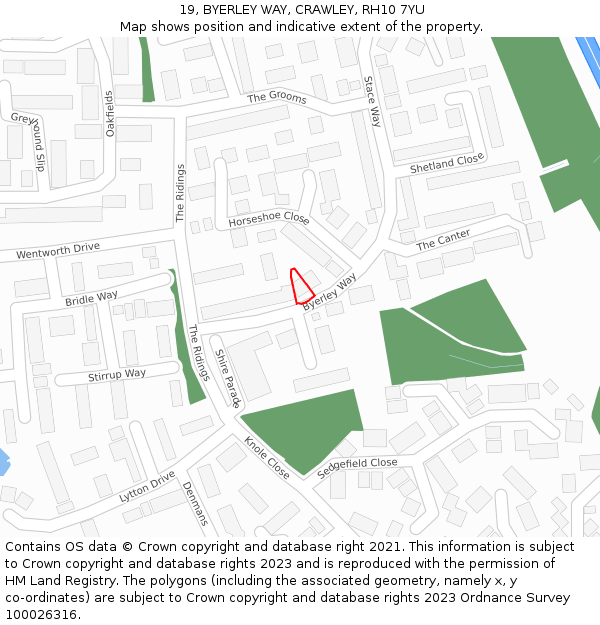 19, BYERLEY WAY, CRAWLEY, RH10 7YU: Location map and indicative extent of plot