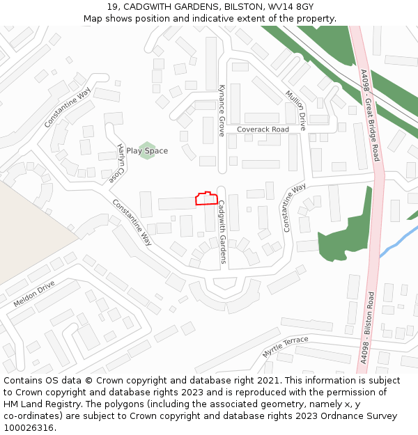 19, CADGWITH GARDENS, BILSTON, WV14 8GY: Location map and indicative extent of plot