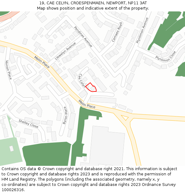 19, CAE CELYN, CROESPENMAEN, NEWPORT, NP11 3AT: Location map and indicative extent of plot