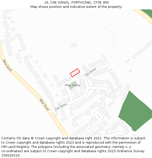 19, CAE GANOL, PORTHCAWL, CF36 3RS: Location map and indicative extent of plot