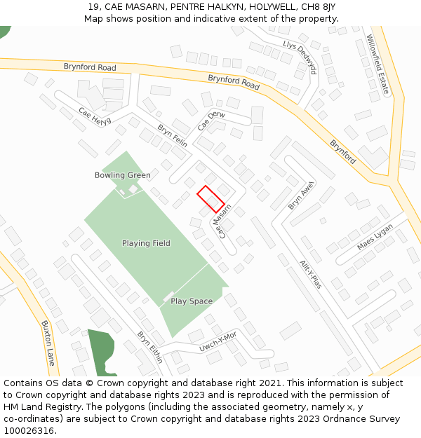 19, CAE MASARN, PENTRE HALKYN, HOLYWELL, CH8 8JY: Location map and indicative extent of plot