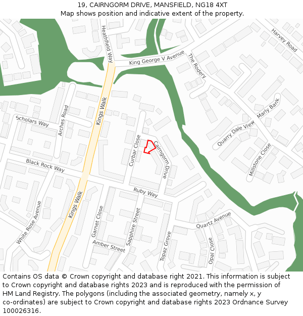 19, CAIRNGORM DRIVE, MANSFIELD, NG18 4XT: Location map and indicative extent of plot