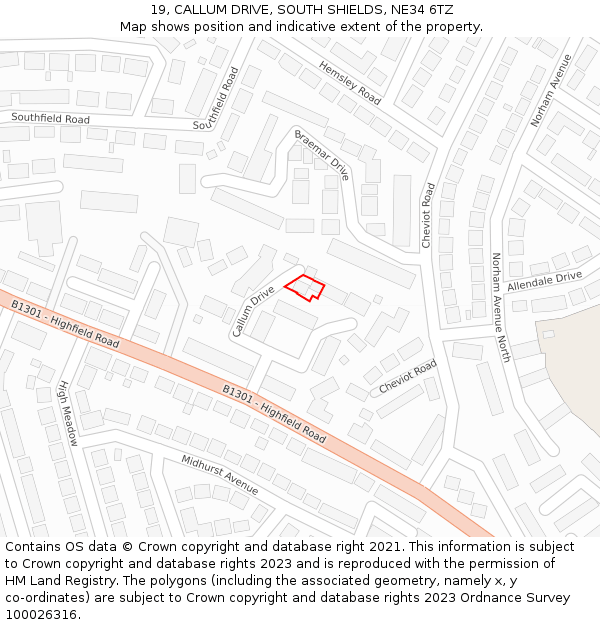 19, CALLUM DRIVE, SOUTH SHIELDS, NE34 6TZ: Location map and indicative extent of plot