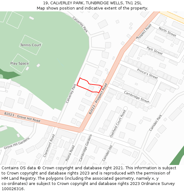19, CALVERLEY PARK, TUNBRIDGE WELLS, TN1 2SL: Location map and indicative extent of plot