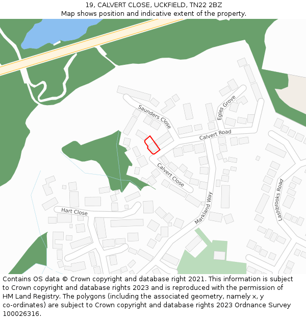 19, CALVERT CLOSE, UCKFIELD, TN22 2BZ: Location map and indicative extent of plot