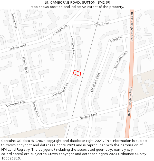 19, CAMBORNE ROAD, SUTTON, SM2 6RJ: Location map and indicative extent of plot