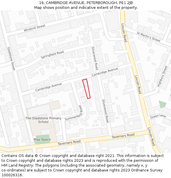 19, CAMBRIDGE AVENUE, PETERBOROUGH, PE1 2JB: Location map and indicative extent of plot