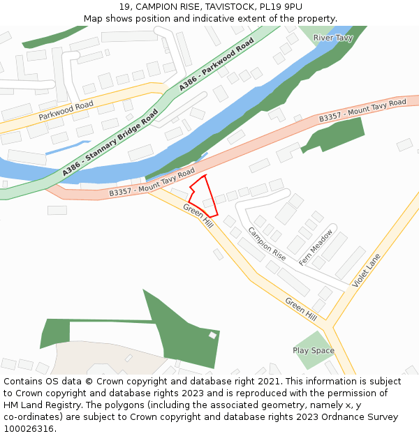 19, CAMPION RISE, TAVISTOCK, PL19 9PU: Location map and indicative extent of plot