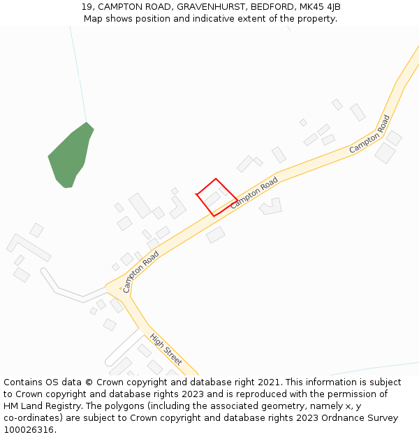 19, CAMPTON ROAD, GRAVENHURST, BEDFORD, MK45 4JB: Location map and indicative extent of plot