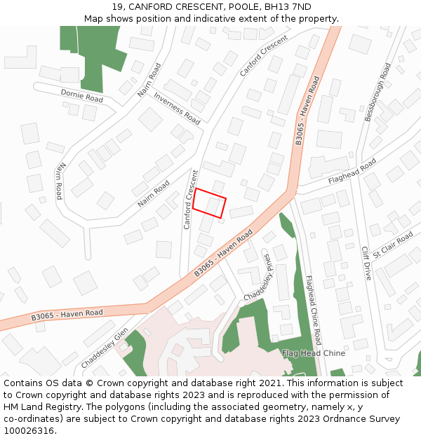 19, CANFORD CRESCENT, POOLE, BH13 7ND: Location map and indicative extent of plot