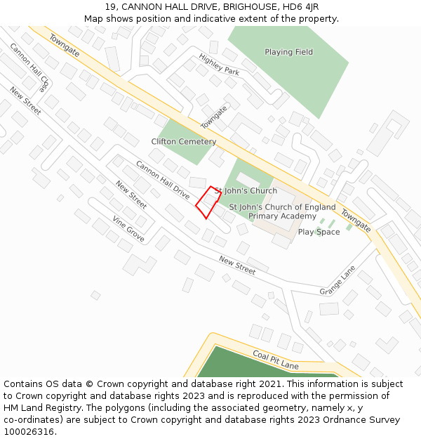 19, CANNON HALL DRIVE, BRIGHOUSE, HD6 4JR: Location map and indicative extent of plot