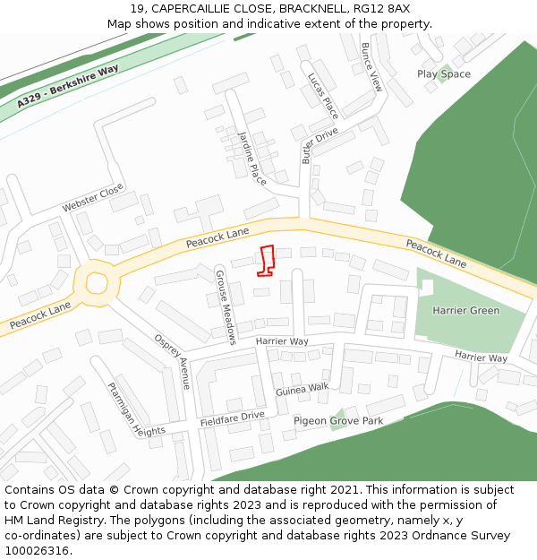 19, CAPERCAILLIE CLOSE, BRACKNELL, RG12 8AX: Location map and indicative extent of plot