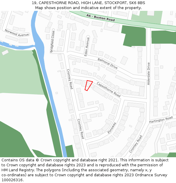 19, CAPESTHORNE ROAD, HIGH LANE, STOCKPORT, SK6 8BS: Location map and indicative extent of plot