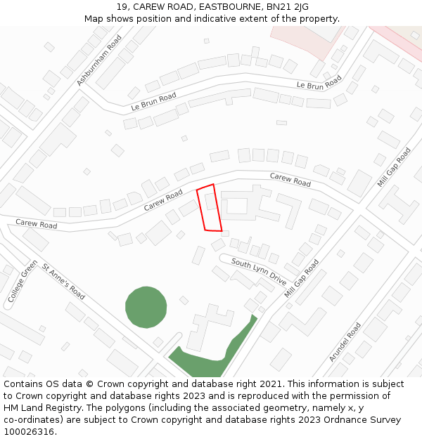 19, CAREW ROAD, EASTBOURNE, BN21 2JG: Location map and indicative extent of plot