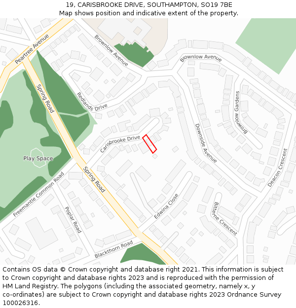 19, CARISBROOKE DRIVE, SOUTHAMPTON, SO19 7BE: Location map and indicative extent of plot