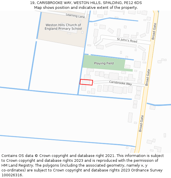 19, CARISBROOKE WAY, WESTON HILLS, SPALDING, PE12 6DS: Location map and indicative extent of plot