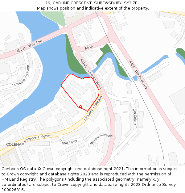 19, CARLINE CRESCENT, SHREWSBURY, SY3 7EU: Location map and indicative extent of plot