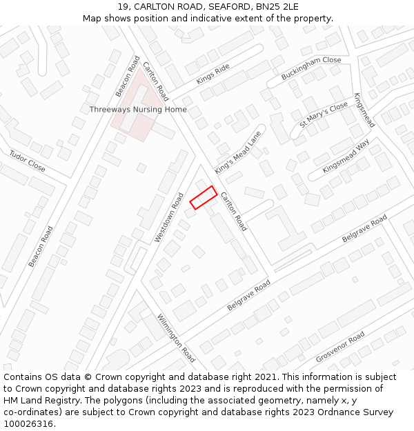 19, CARLTON ROAD, SEAFORD, BN25 2LE: Location map and indicative extent of plot