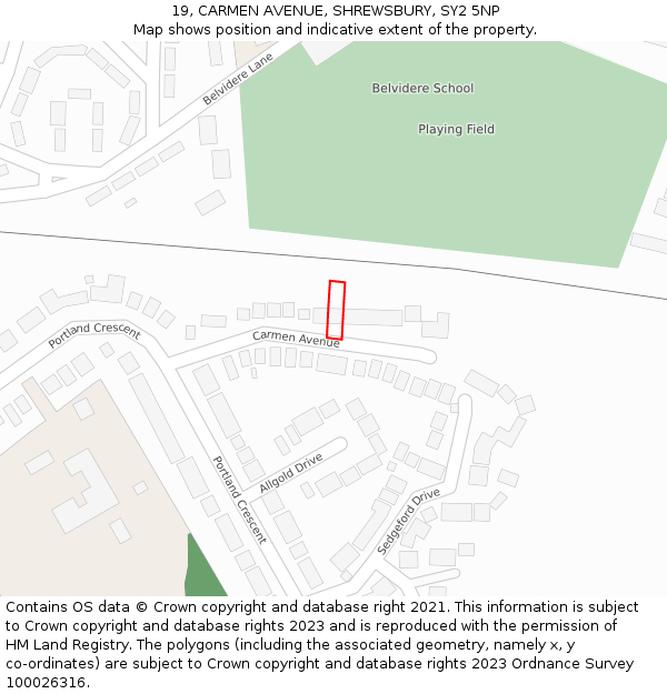 19, CARMEN AVENUE, SHREWSBURY, SY2 5NP: Location map and indicative extent of plot