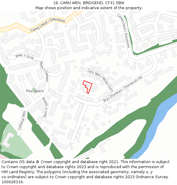 19, CARN WEN, BRIDGEND, CF31 5BW: Location map and indicative extent of plot