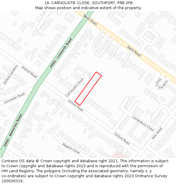 19, CARNOUSTIE CLOSE, SOUTHPORT, PR8 2FB: Location map and indicative extent of plot