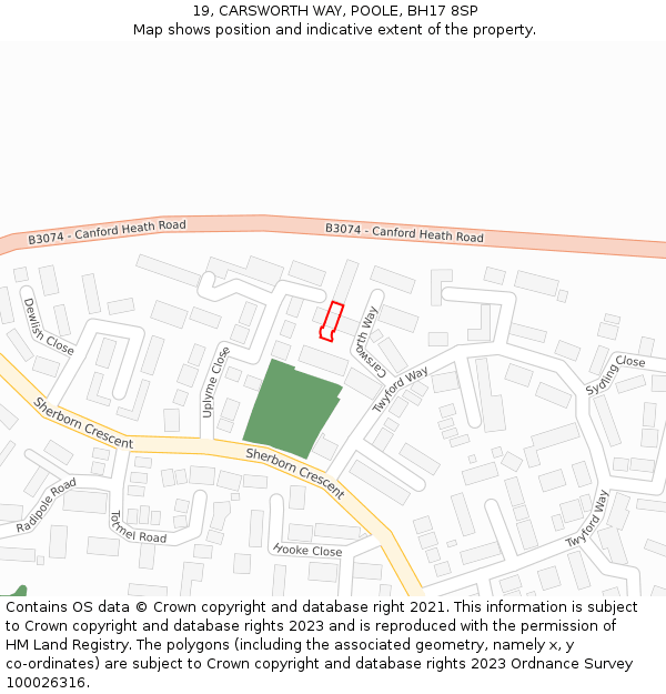 19, CARSWORTH WAY, POOLE, BH17 8SP: Location map and indicative extent of plot
