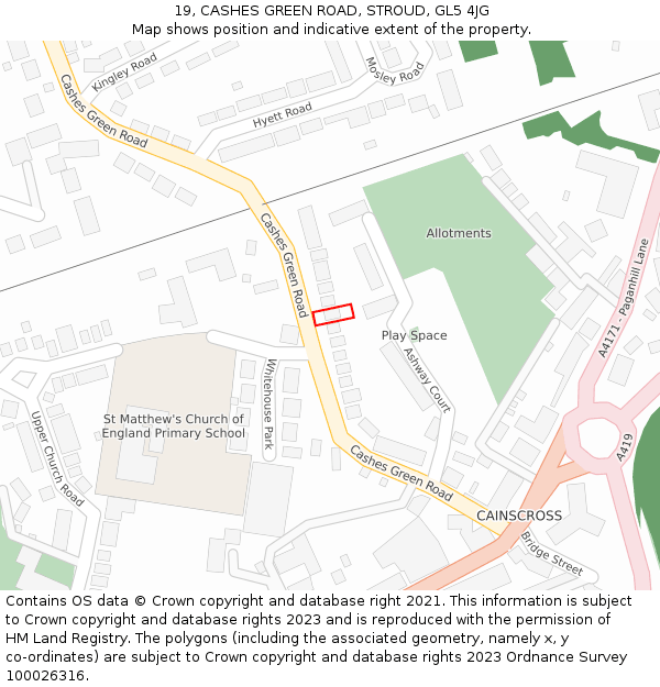 19, CASHES GREEN ROAD, STROUD, GL5 4JG: Location map and indicative extent of plot