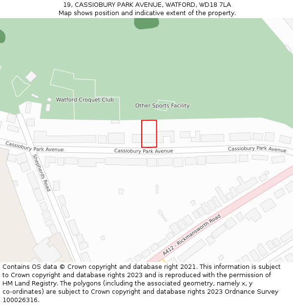 19, CASSIOBURY PARK AVENUE, WATFORD, WD18 7LA: Location map and indicative extent of plot