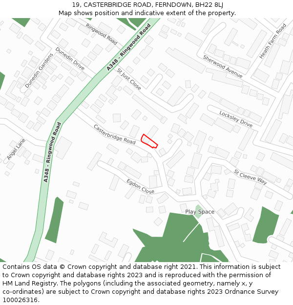 19, CASTERBRIDGE ROAD, FERNDOWN, BH22 8LJ: Location map and indicative extent of plot