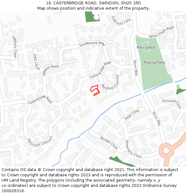 19, CASTERBRIDGE ROAD, SWINDON, SN25 1RD: Location map and indicative extent of plot
