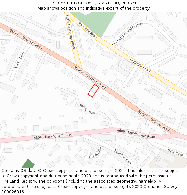 19, CASTERTON ROAD, STAMFORD, PE9 2YL: Location map and indicative extent of plot