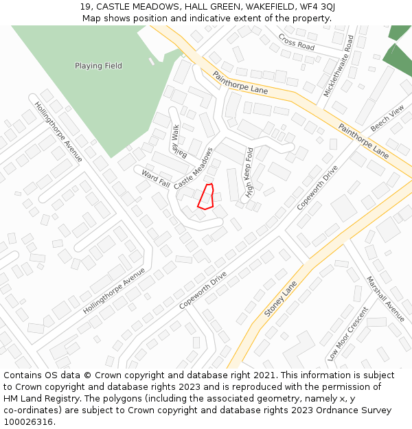 19, CASTLE MEADOWS, HALL GREEN, WAKEFIELD, WF4 3QJ: Location map and indicative extent of plot