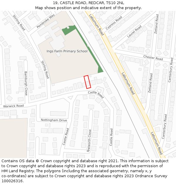 19, CASTLE ROAD, REDCAR, TS10 2NL: Location map and indicative extent of plot
