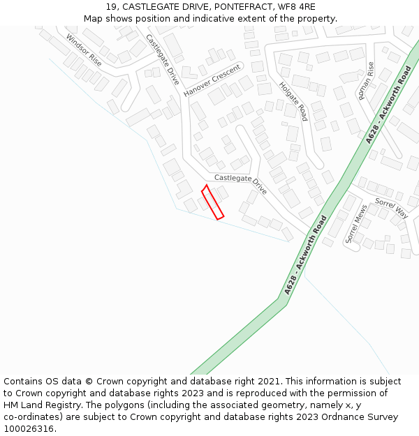 19, CASTLEGATE DRIVE, PONTEFRACT, WF8 4RE: Location map and indicative extent of plot