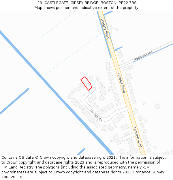 19, CASTLEGATE, GIPSEY BRIDGE, BOSTON, PE22 7BS: Location map and indicative extent of plot